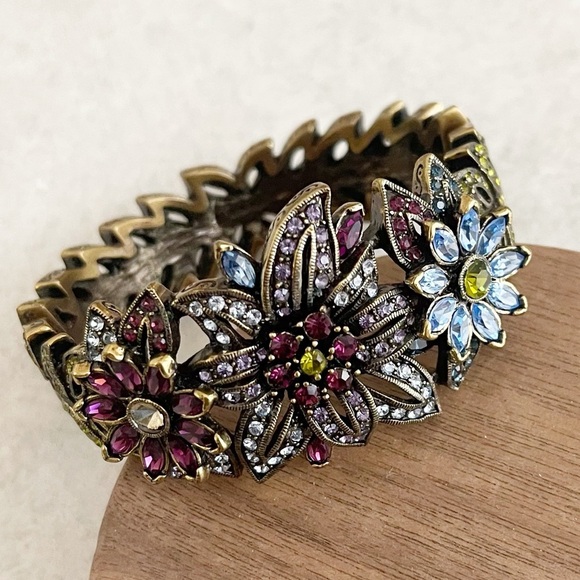 Heidi Daus Bracelet Crystal Floral Hinged Bangle Bracelet Multicolor - Picture 1 of 7